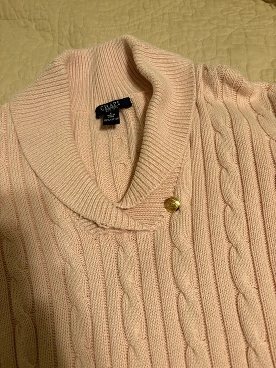 Chaps Light Pink Cable Knit Shawl Collar Sweater - Picture 3 of 3